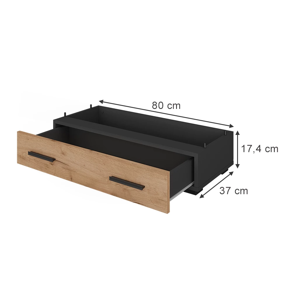 Přídavný modul v barvě Antracit/zlatý dub na bílém pozadí