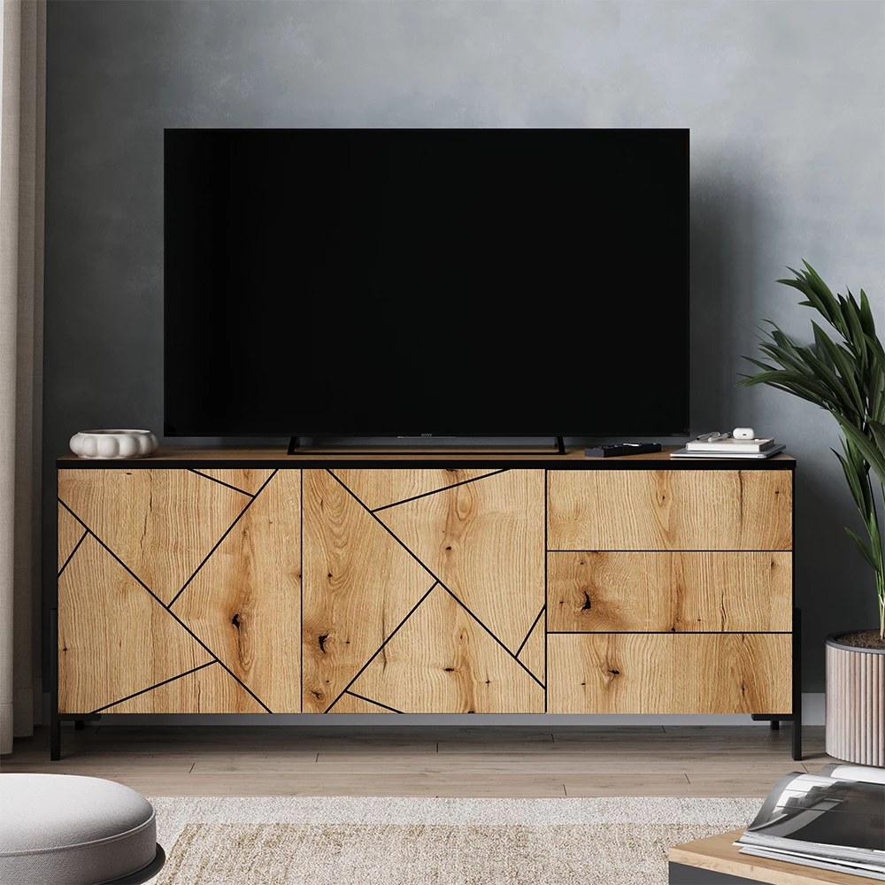 Lowboard in Eiche auf weißem Hintergrund