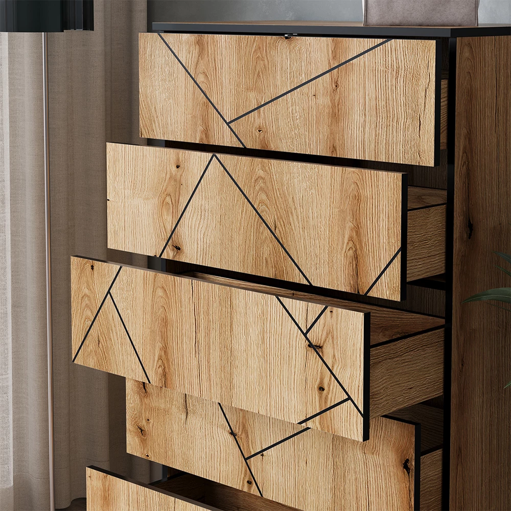 Close-up of Cassettiera per camera da letto in Rovere, showing texture/details