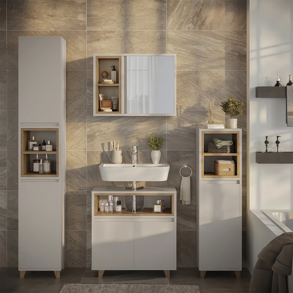 Midischrank Elnor Greige 30 x 105.2 cm mit ausklappbarem Wäschebehälter Vicco