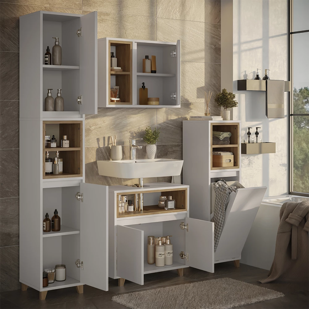 Set di mobili da bagno Elnor Bianco/quercia 4 parti Vicco