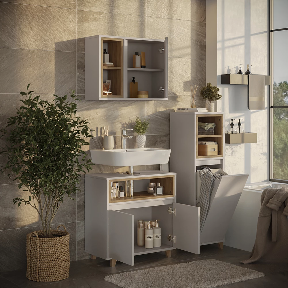 Badkamermeubelset Elnor Grijs 3 delen met midi-kast Vicco