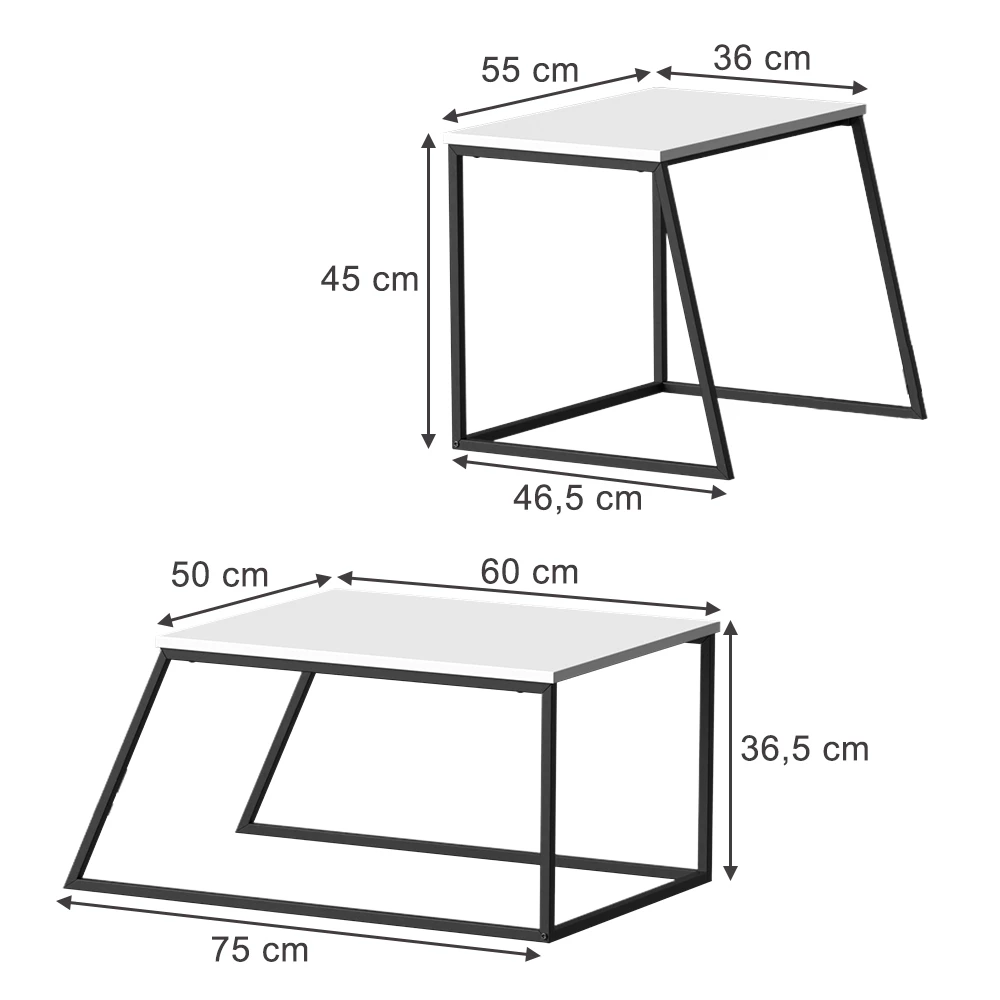 Couchtisch-Set in Weiß/Schwarz auf weißem Hintergrund