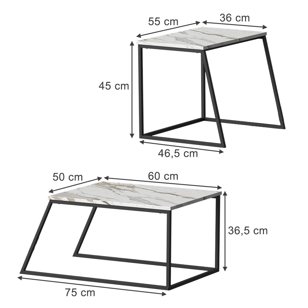 Couchtisch-Set in Marmor Weiß auf weißem Hintergrund