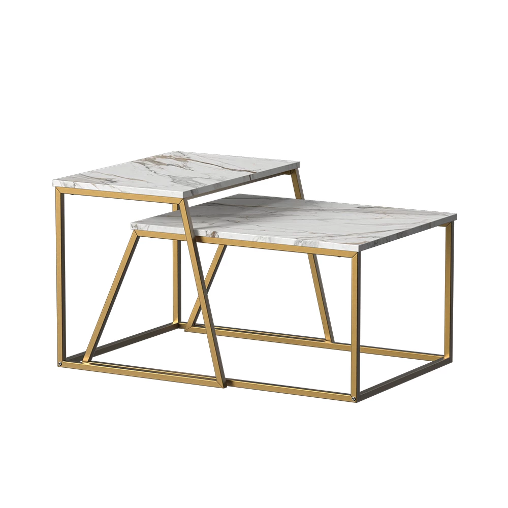 Conjunto de mesa de centro in Branco/Dourado on white background