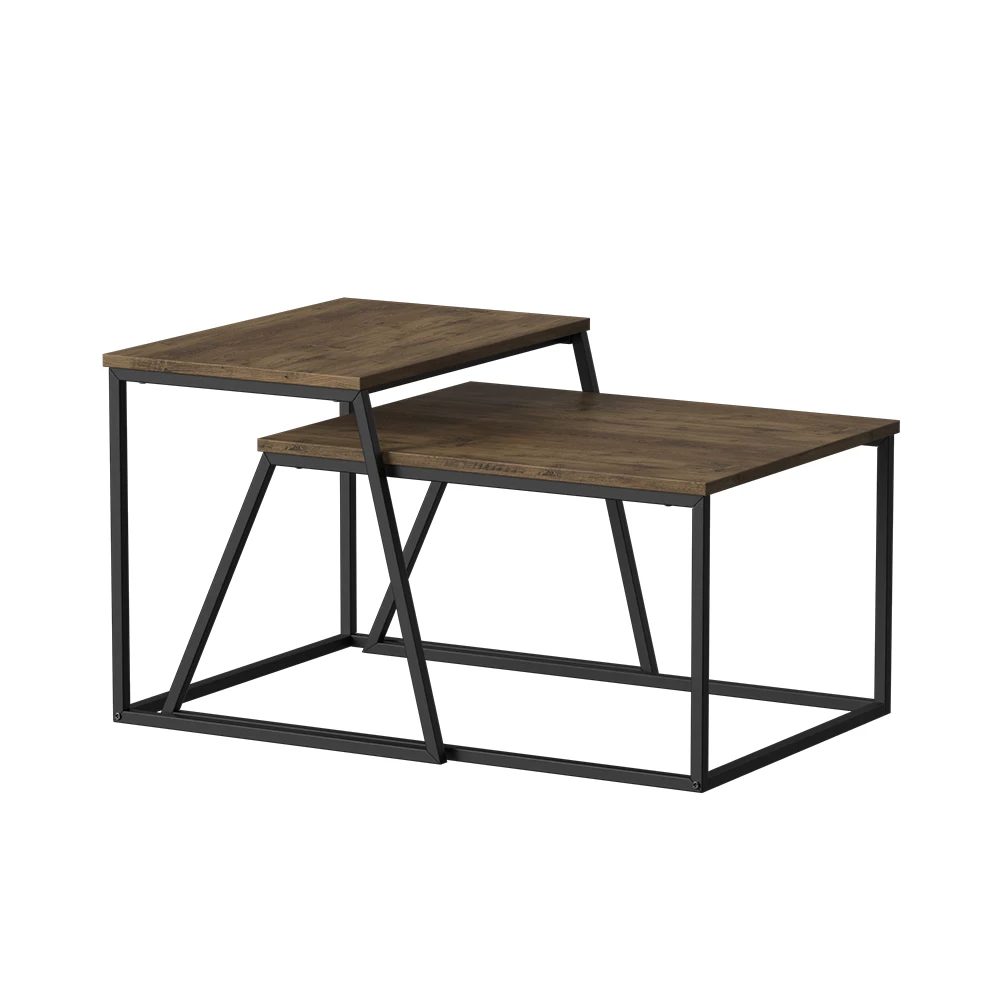 Conjunto de mesa de centro in Eiche rustikal/Schwarz on white background