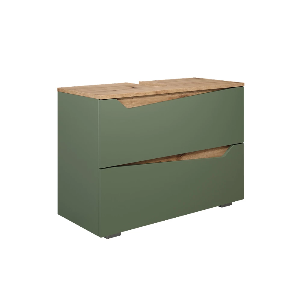 Wastafelonderkast in Groen/Kunstzinnig op een witte achtergrond