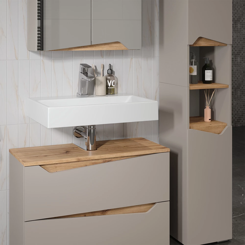 Primo piano di Set di mobili da bagno in Grigio, mostrando texture/dettagli