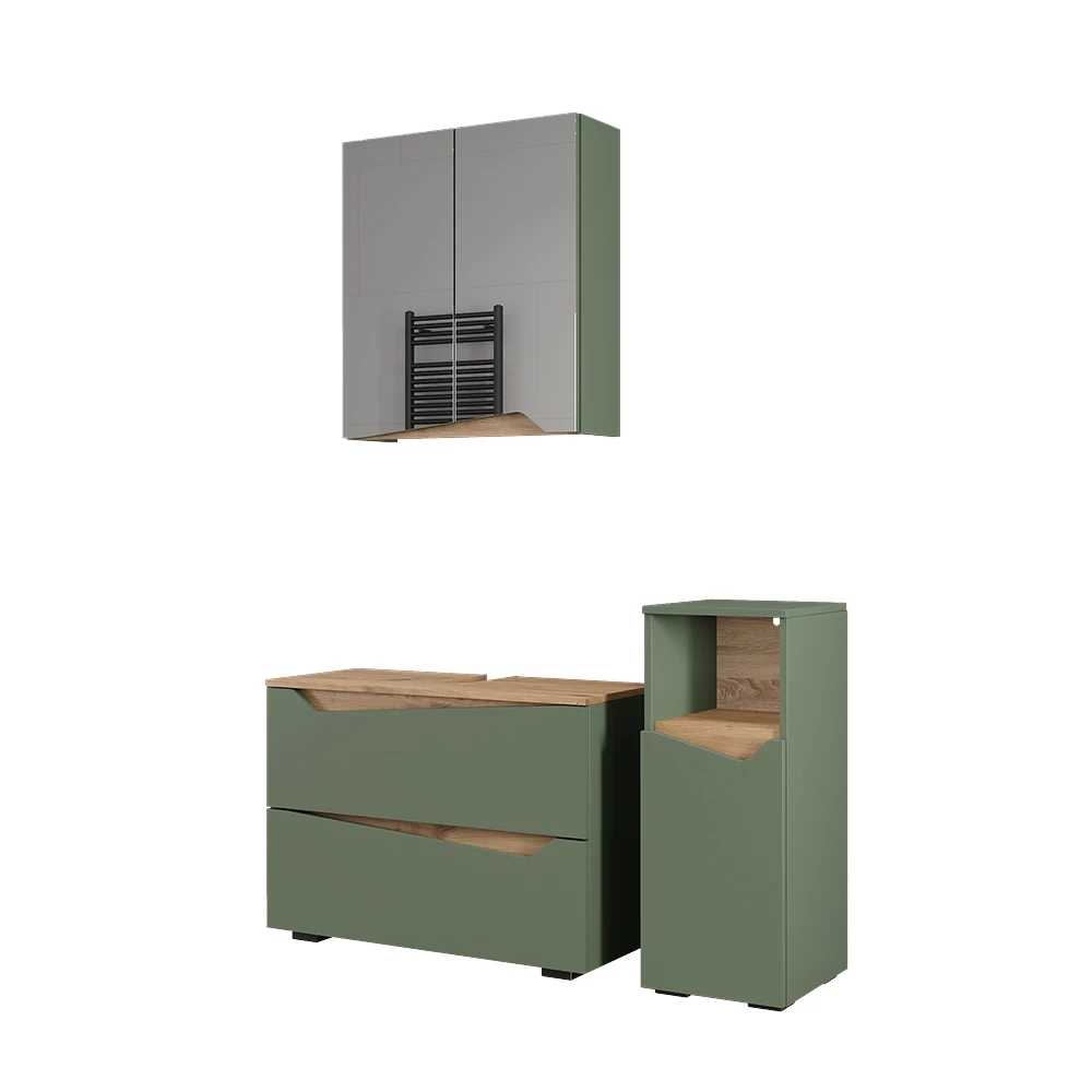 Set di mobili da bagno in Verde/Artigianale su sfondo bianco