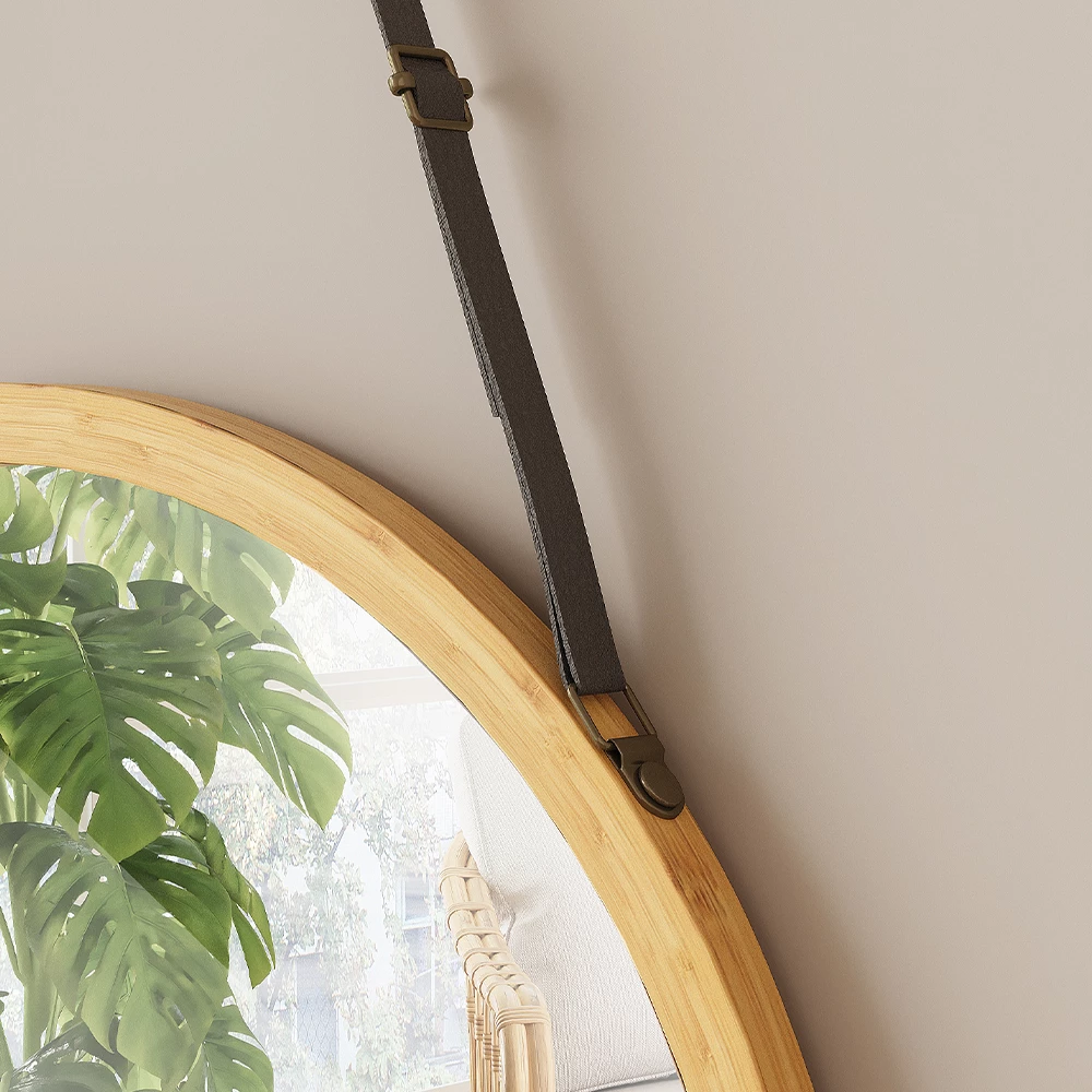 Close-up van Badkamerspiegel in Bamboe, met textuur/details