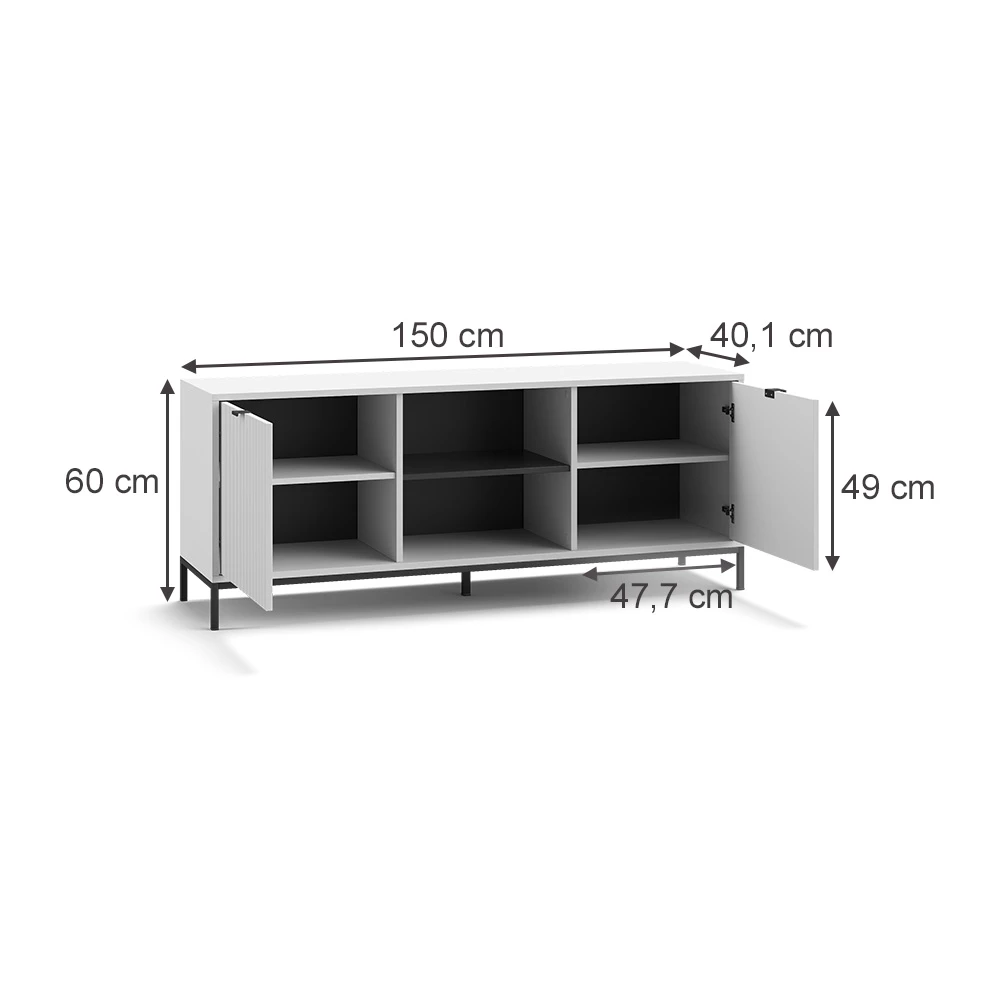 Lowboard in Weiß auf weißem Hintergrund