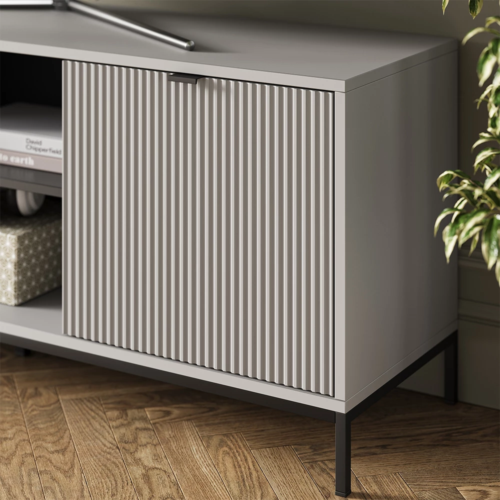 Gros plan de Meuble tv en Gris, montrant la texture/les détails