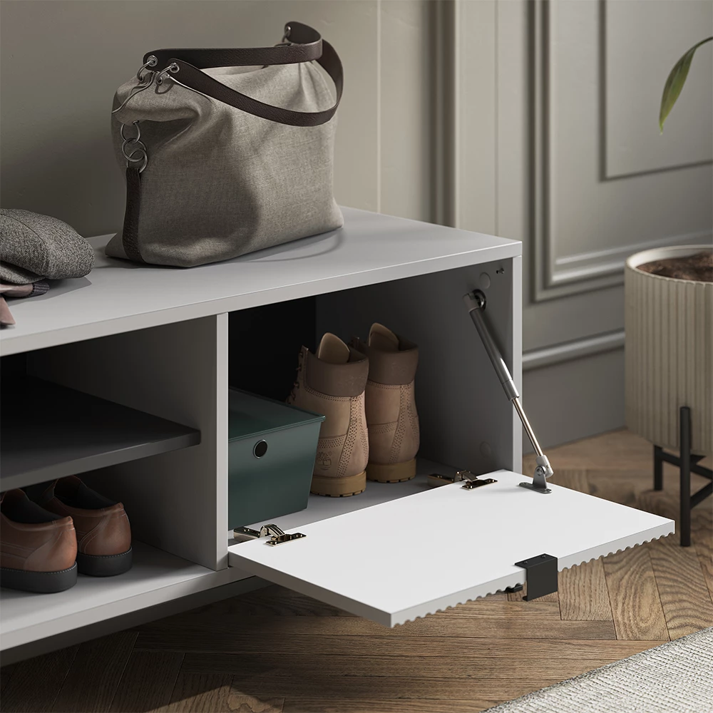 Gros plan de Banc pour chaussures en Gris, montrant la texture/les détails