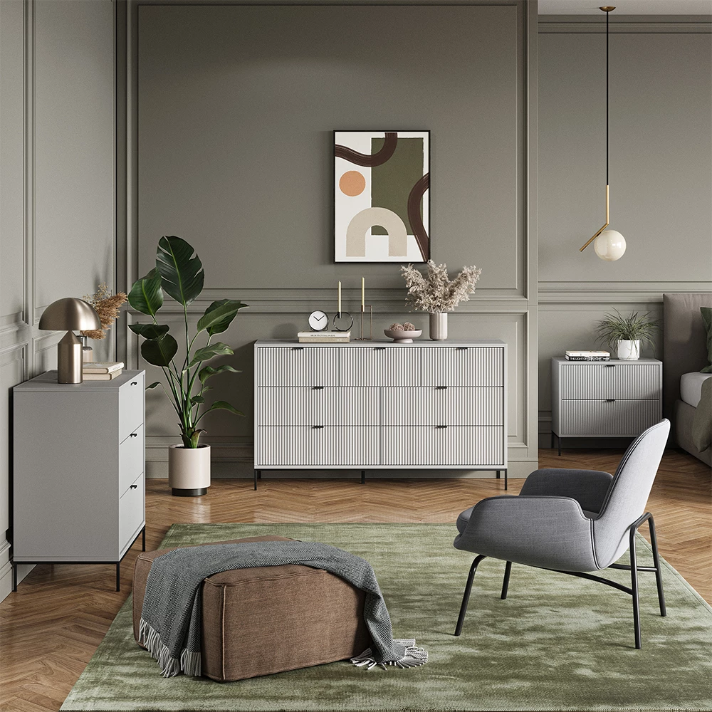 Skotipper Eliza Grå 60 x 130 cm med 3 foldeskuffer Vicco