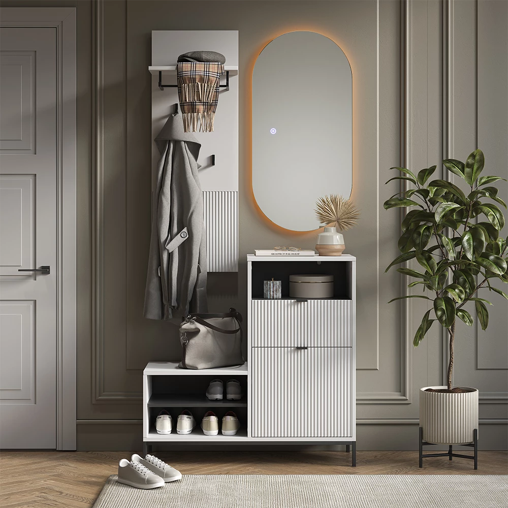 HAKU Appendiabiti Cromo, Cromo Scuro, Bianco, Metallo - Dim. L 35 cm x A 193 cm x P 35 cm, Stile Moderno