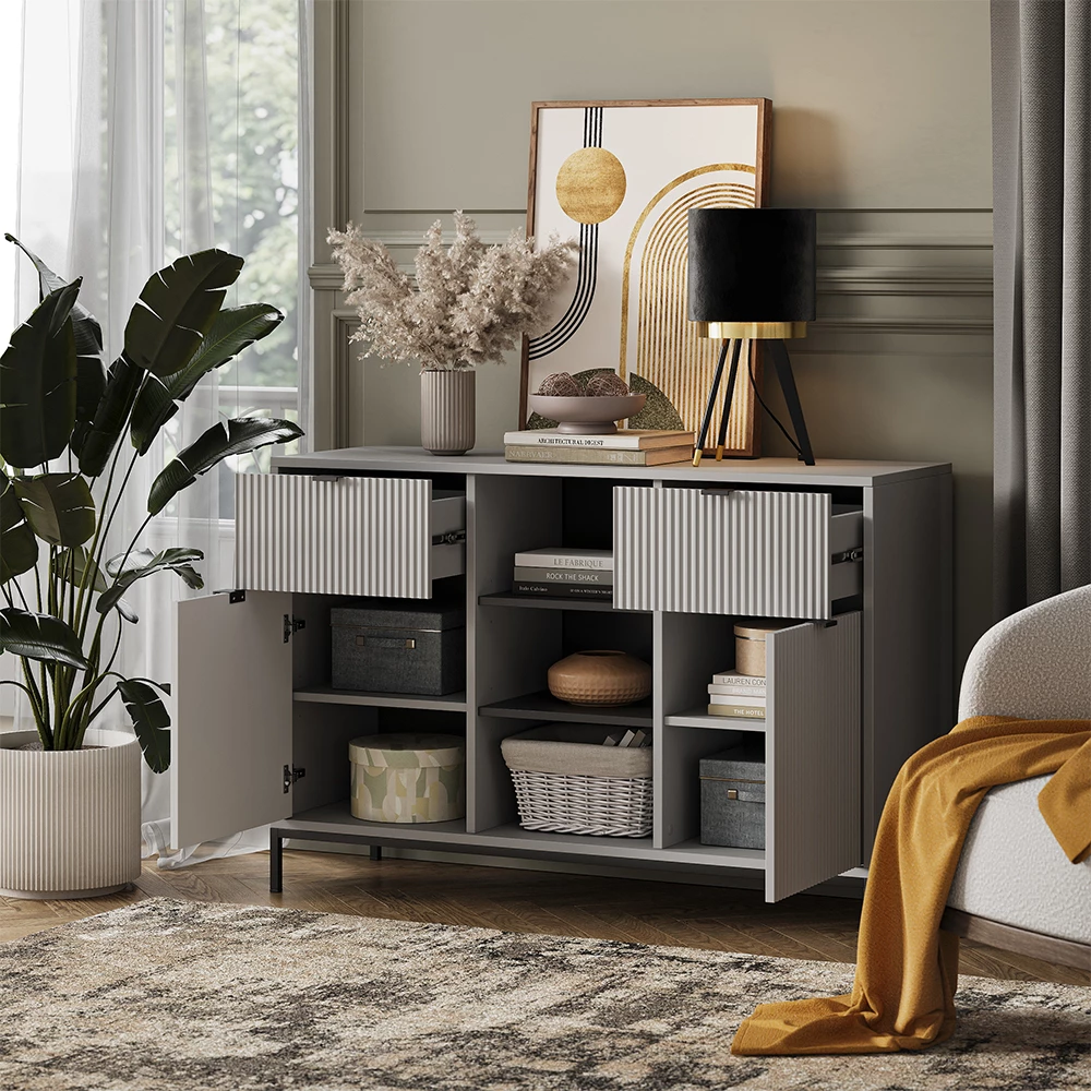 Kommode Eliza Grau 120 x 81.2 cm mit 2 Schubladen und 2 Türen Vicco № 28608
