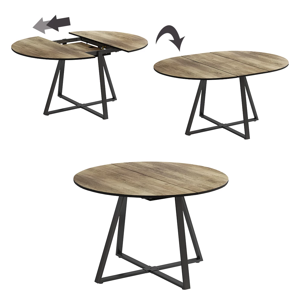 Nahaufnahme von Esstisch in Eiche rustikal/Schwarz, zeigt Design- und Oberflächendetails