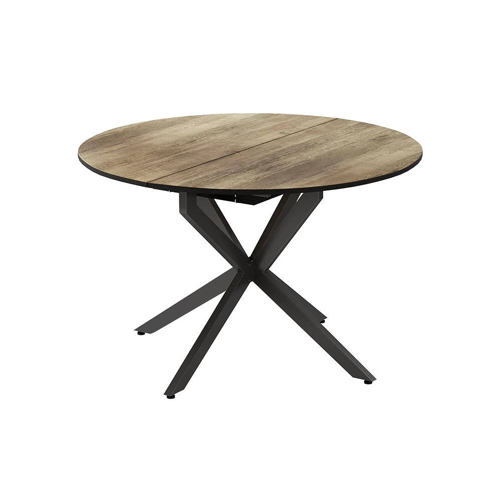 Esstisch in Eiche rustikal/Schwarz auf weißem Hintergrund