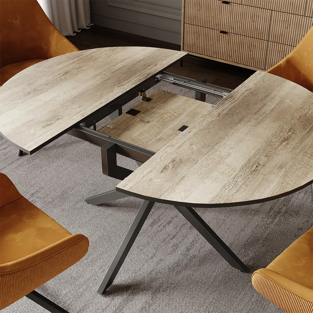 Nahaufnahme von Esstisch in Eiche rustikal/Schwarz, zeigt Textur/Details