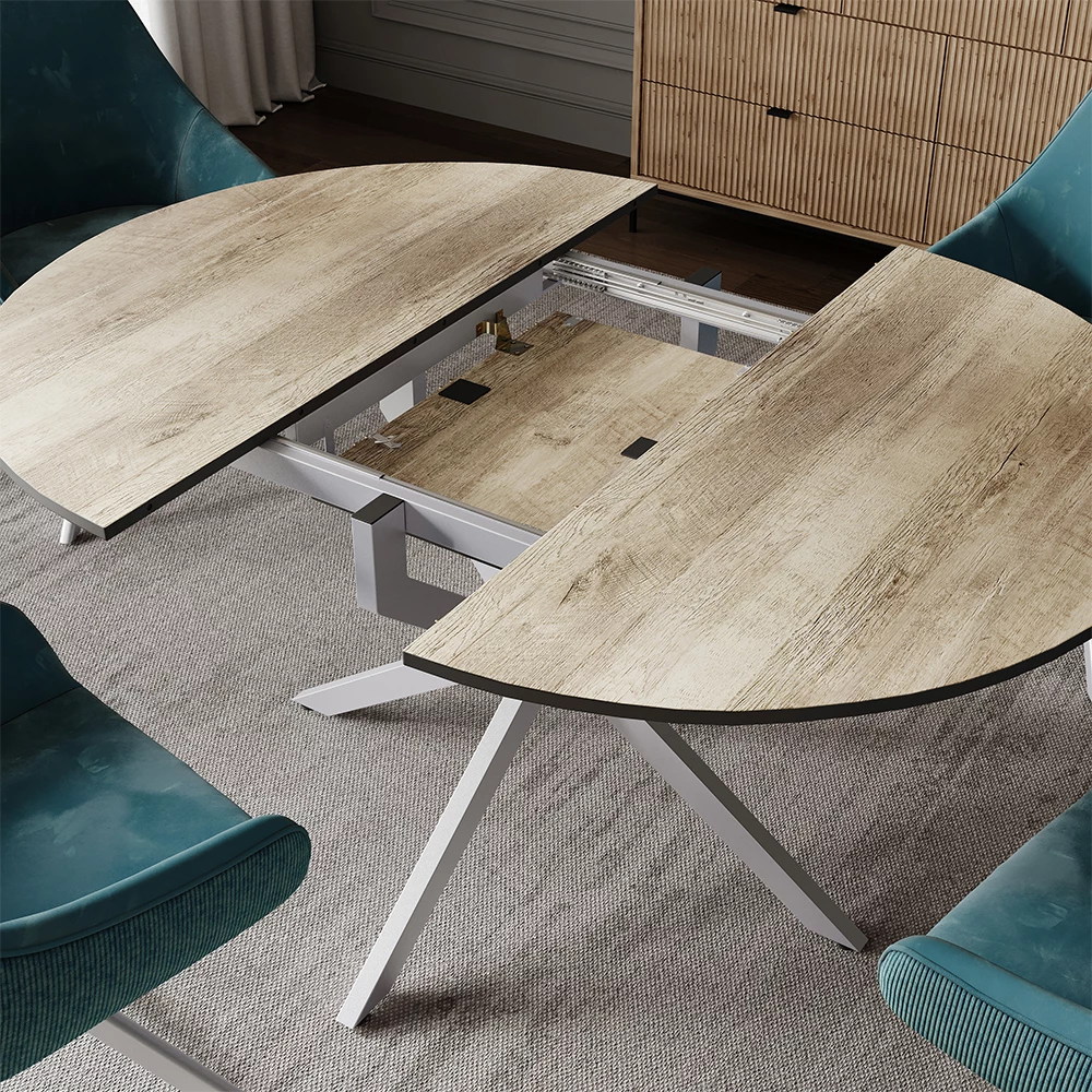 Nahaufnahme von Esstisch in Eiche rustikal/Grau, zeigt Textur/Details