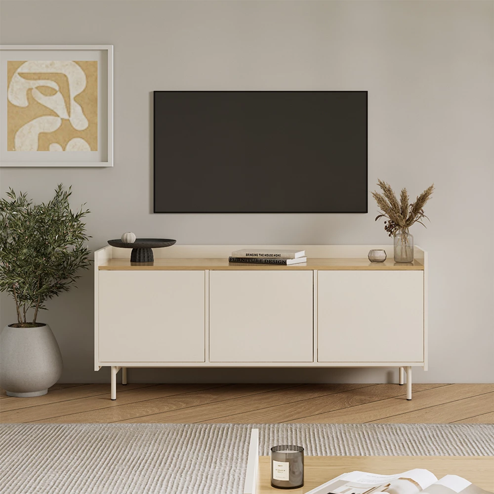 Lowboard in Creme auf weißem Hintergrund