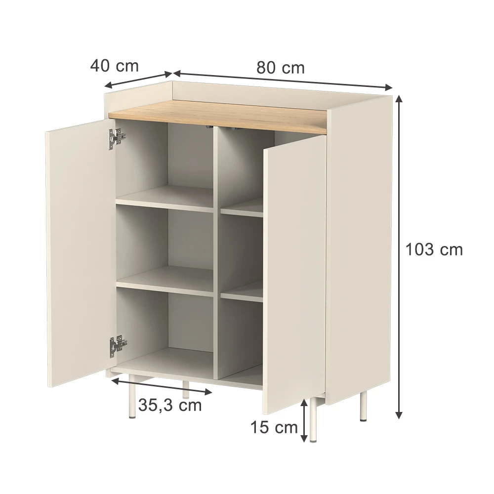 Sideboard i farven Creme på hvid baggrund