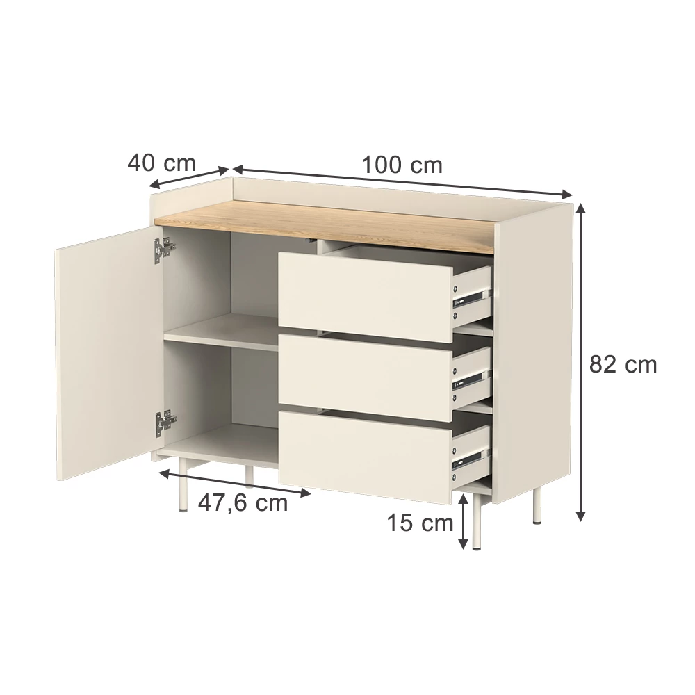 Sidebord i farven Creme på hvid baggrund