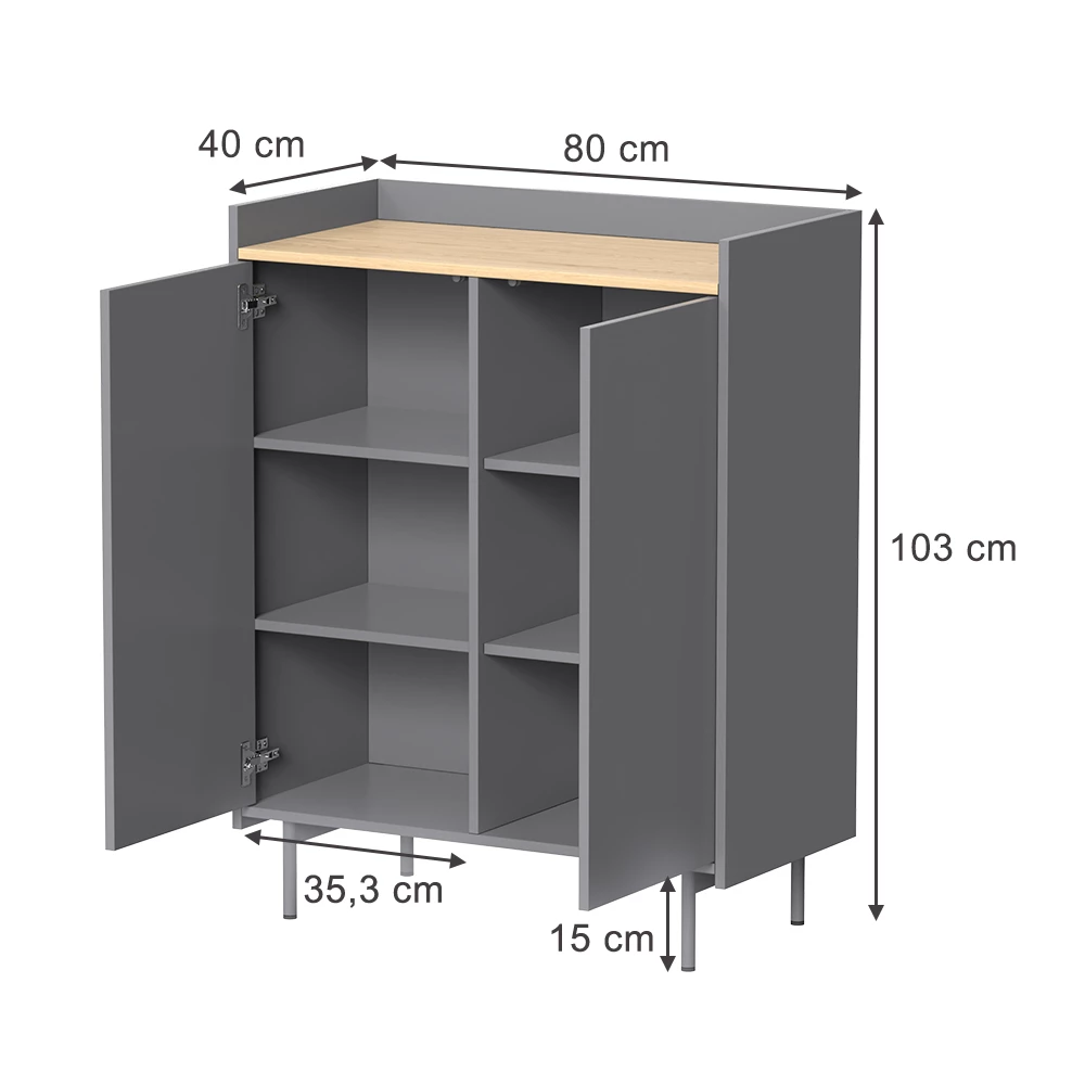 Sideboard i farven Grå/eg på hvid baggrund
