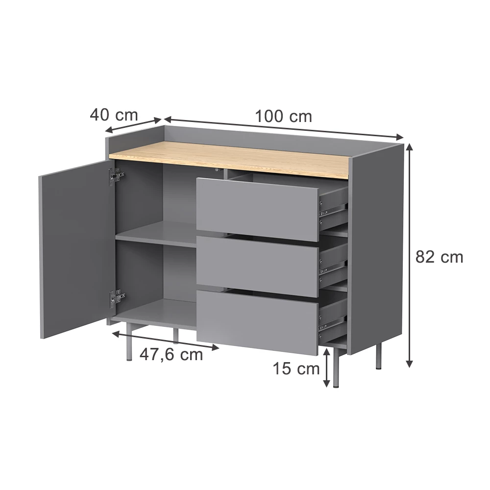 Sidebord i farven Grå/eg på hvid baggrund