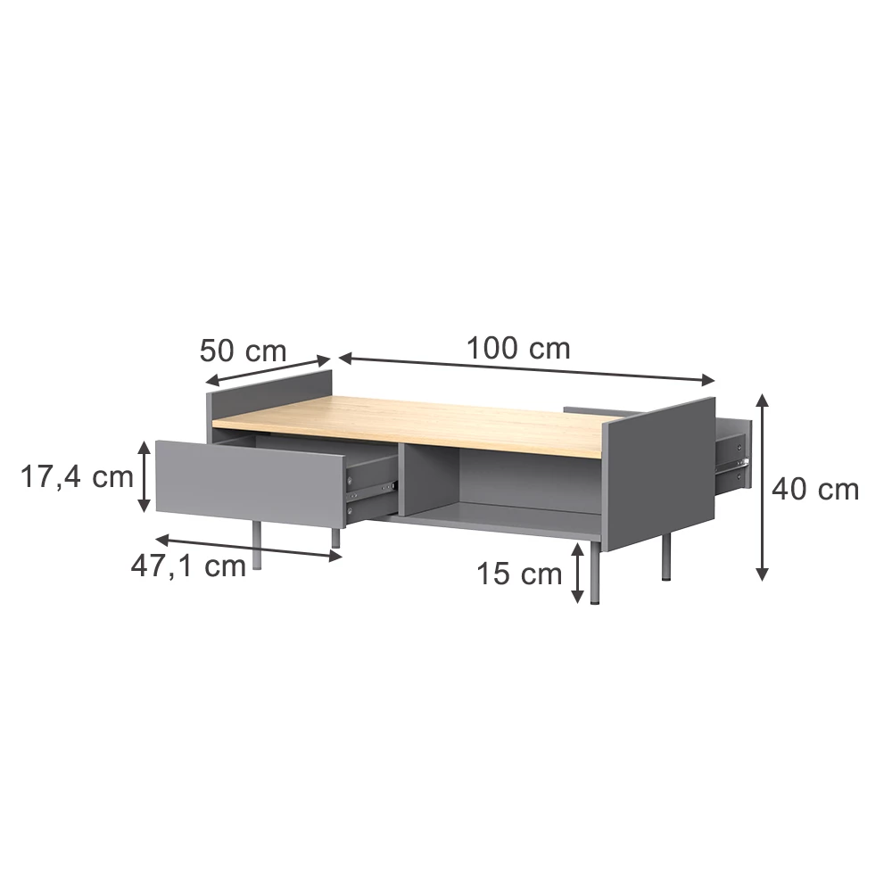 Mesa de centro in Grau/Eiche on white background