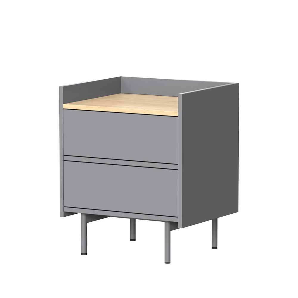 Table de chevet en gris/chêne sur fond blanc