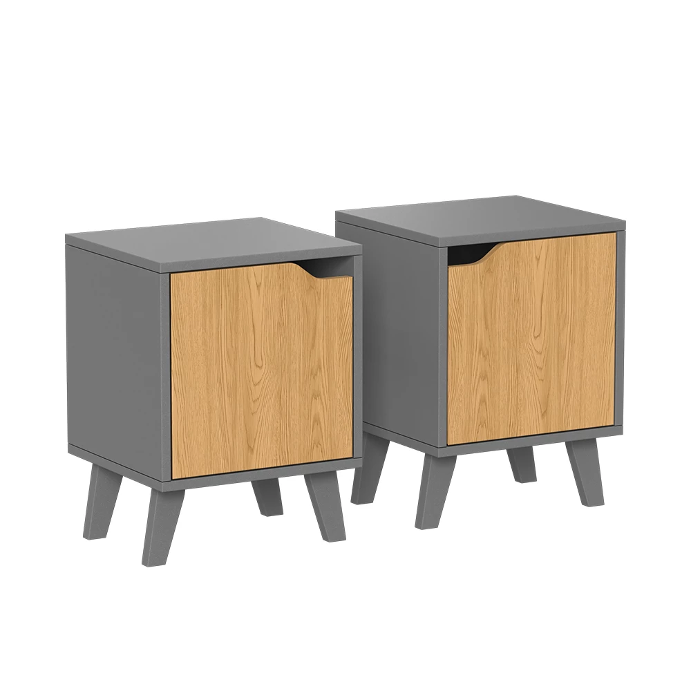 Table de nuit en anthracite/chêne sur fond blanc