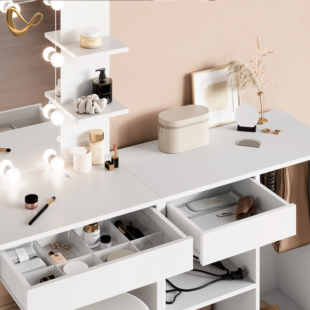 Schminktisch Nola Weiß 140 cm mit Schrank livinity®