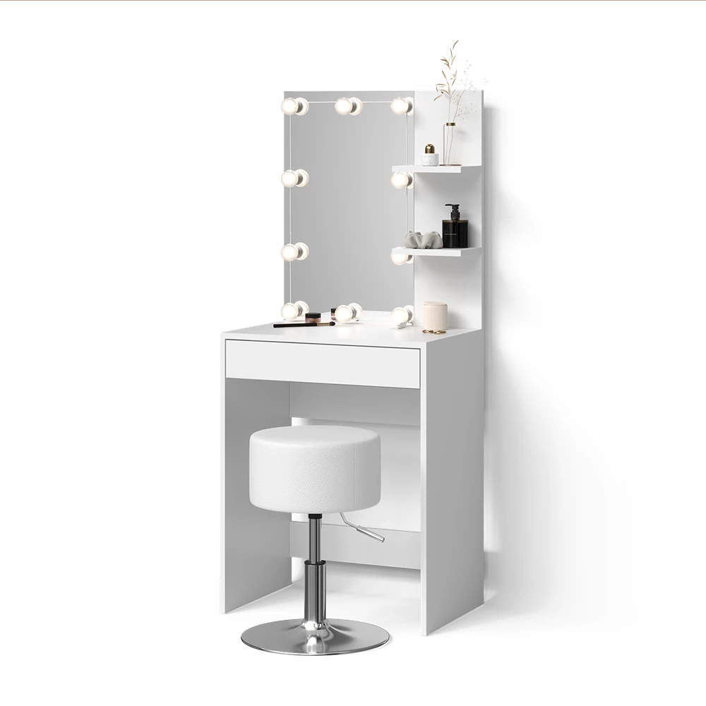Schminktisch Nola Weiß mit LED Beleuchtung und Hocker livinity®