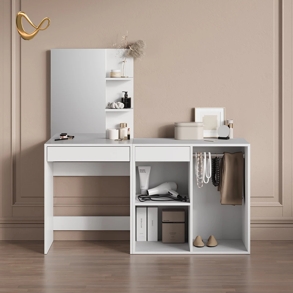 Schminktisch Nola Weiß 140 cm mit Schrank livinity®