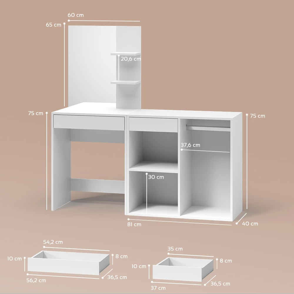 Schminktisch Nola Weiß 140 cm mit Schrank livinity®