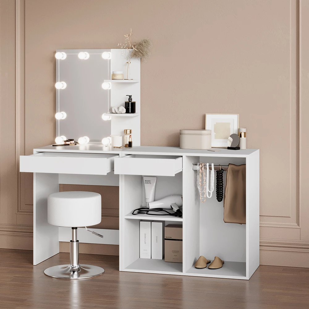 Schminktisch Nola Weiß 140 cm mit Schrank livinity®