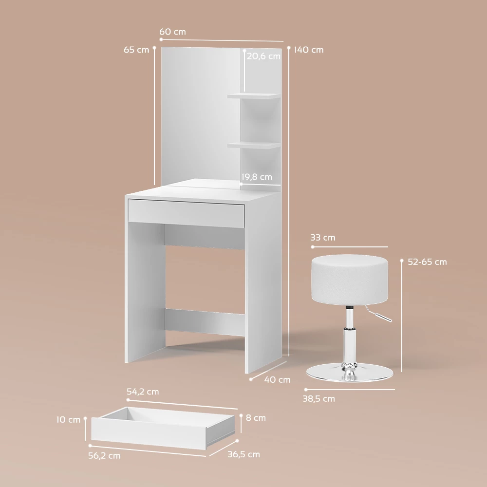 Schminktisch Nola Weiß 60 cm mit Hocker livinity®