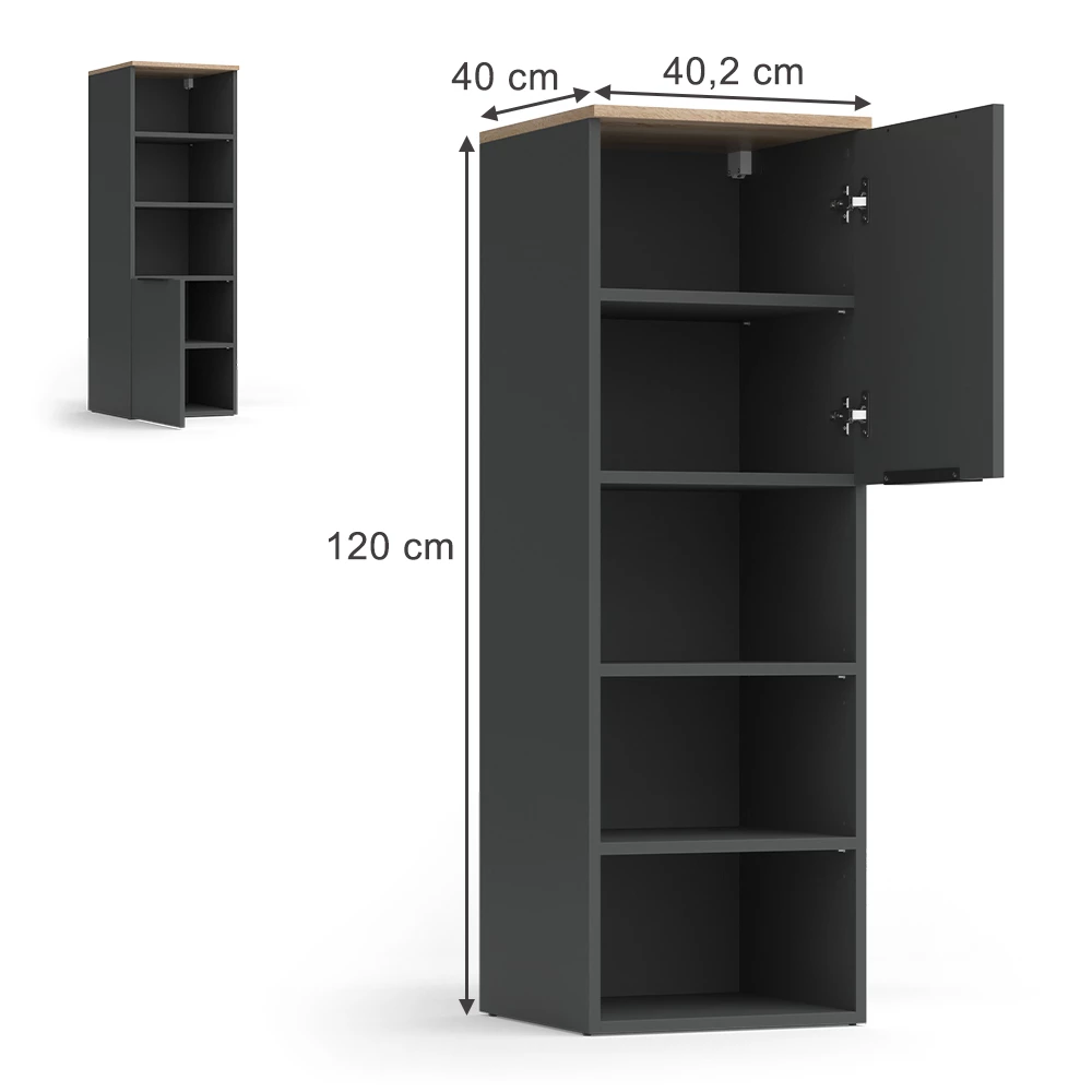 Univerzální skříň v barvě Anthracite/Sonoma na bílém pozadí