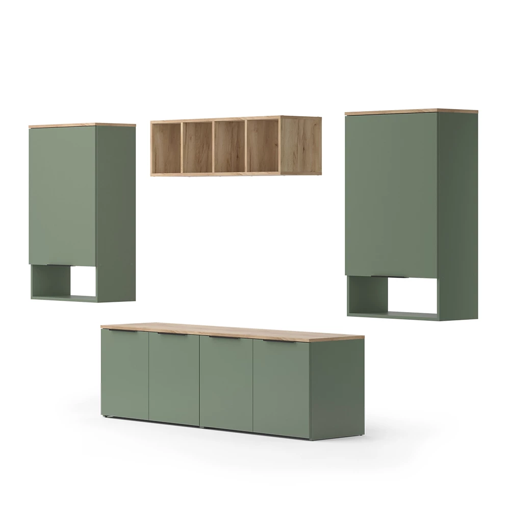 Wohnwand in Grün auf weißem Hintergrund