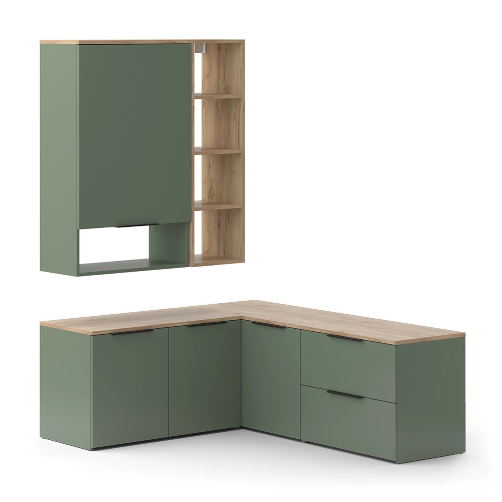 Wohnwand in Grün auf weißem Hintergrund