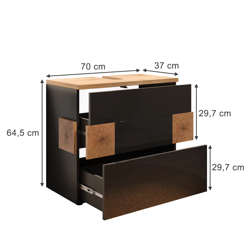 Meuble sous vasque simple en Anthracite sur fond blanc avec dimensions visibles