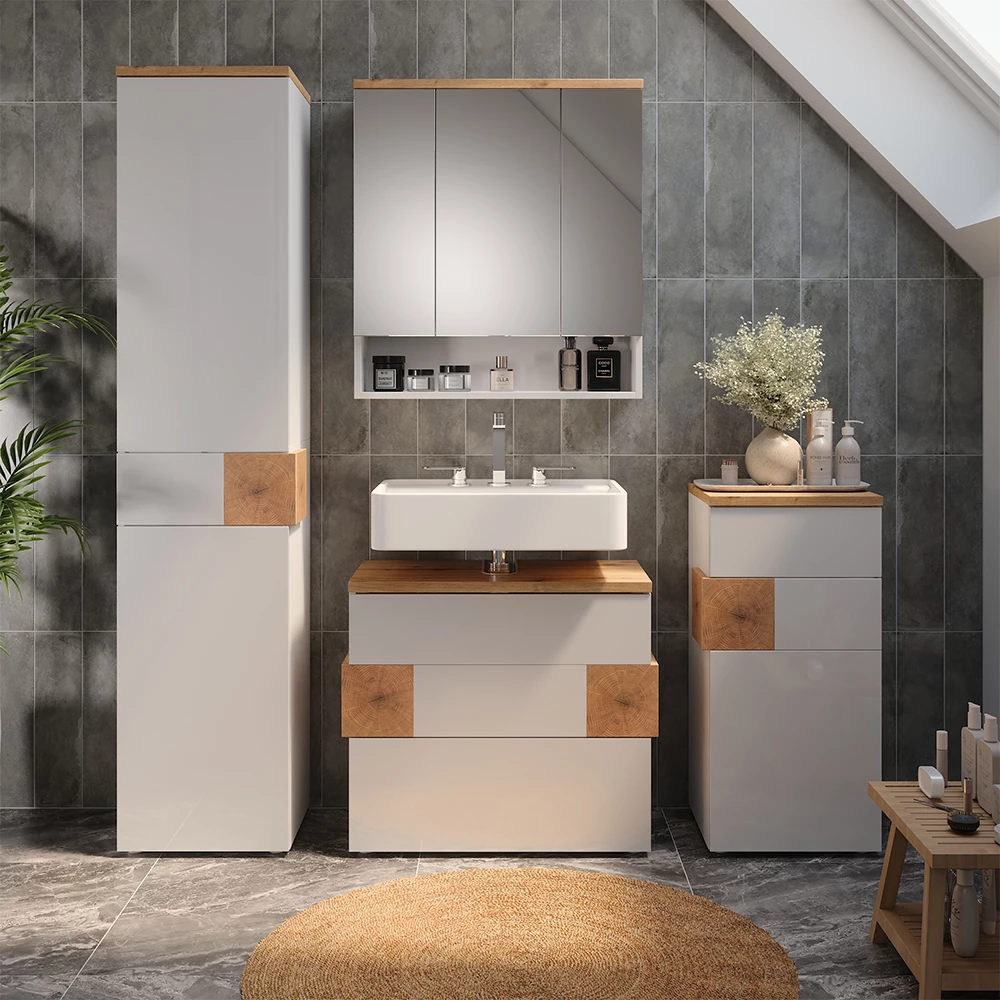 Waschbeckenunterschrank Eden Weiß 70 x 64.5 cm mit 2 Schubladen Vicco