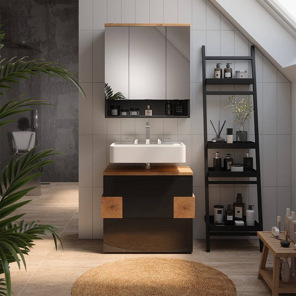 Meubles bain en Anthracite, présenté dans un décor ambiant avec décoration