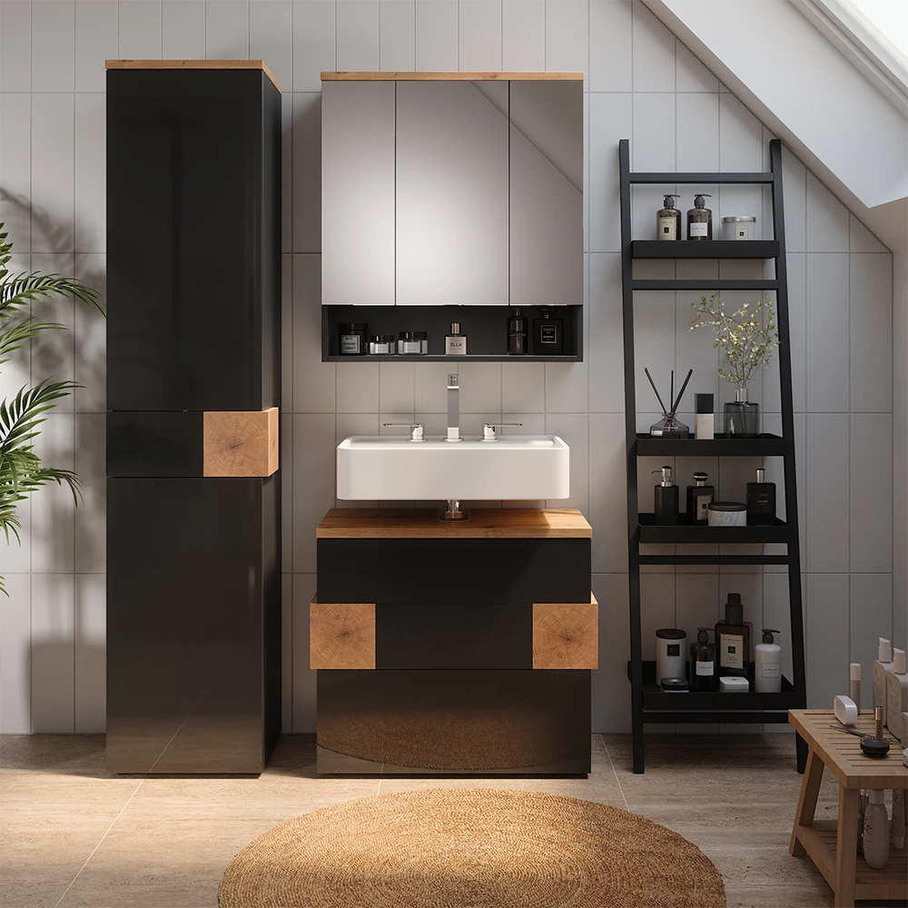 Set di mobili da bagno in Antracite, mostrato in un ambiente ambientale con decorazioni