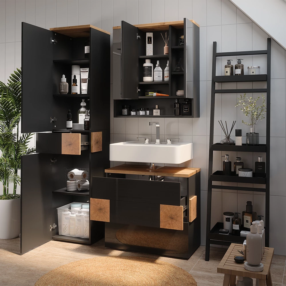 Primo piano di Set di mobili da bagno in Antracite, mostrando design e dettagli della superficie