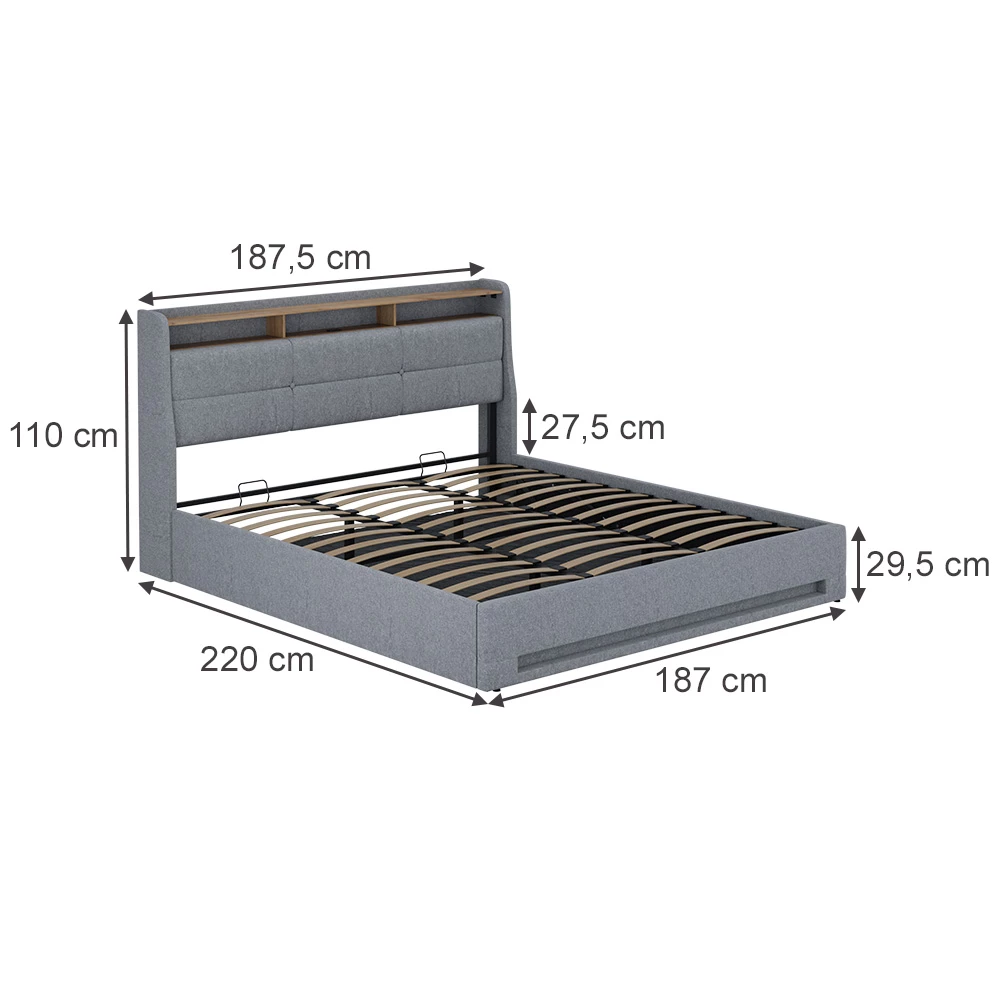 Čalúnená posteľ in Sivá/dubová on white background