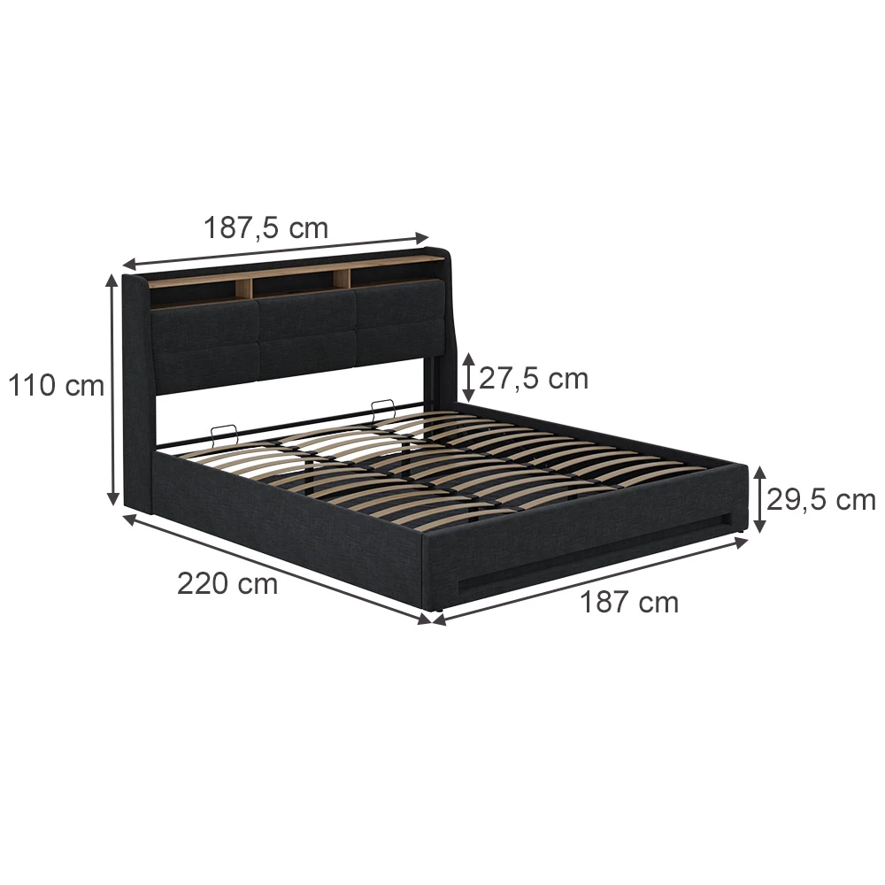 Čalúnená posteľ in antracit/dub on white background