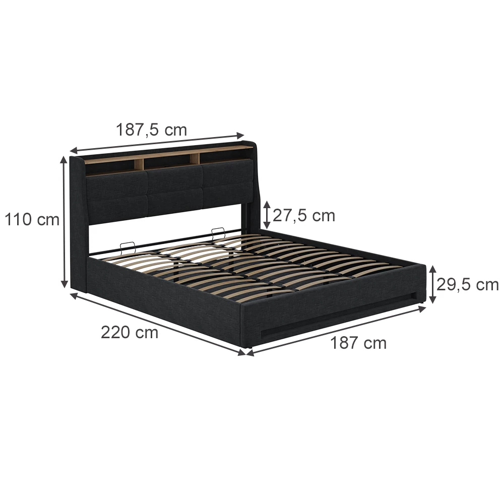 Čalúnená posteľ in antracit/dub on white background