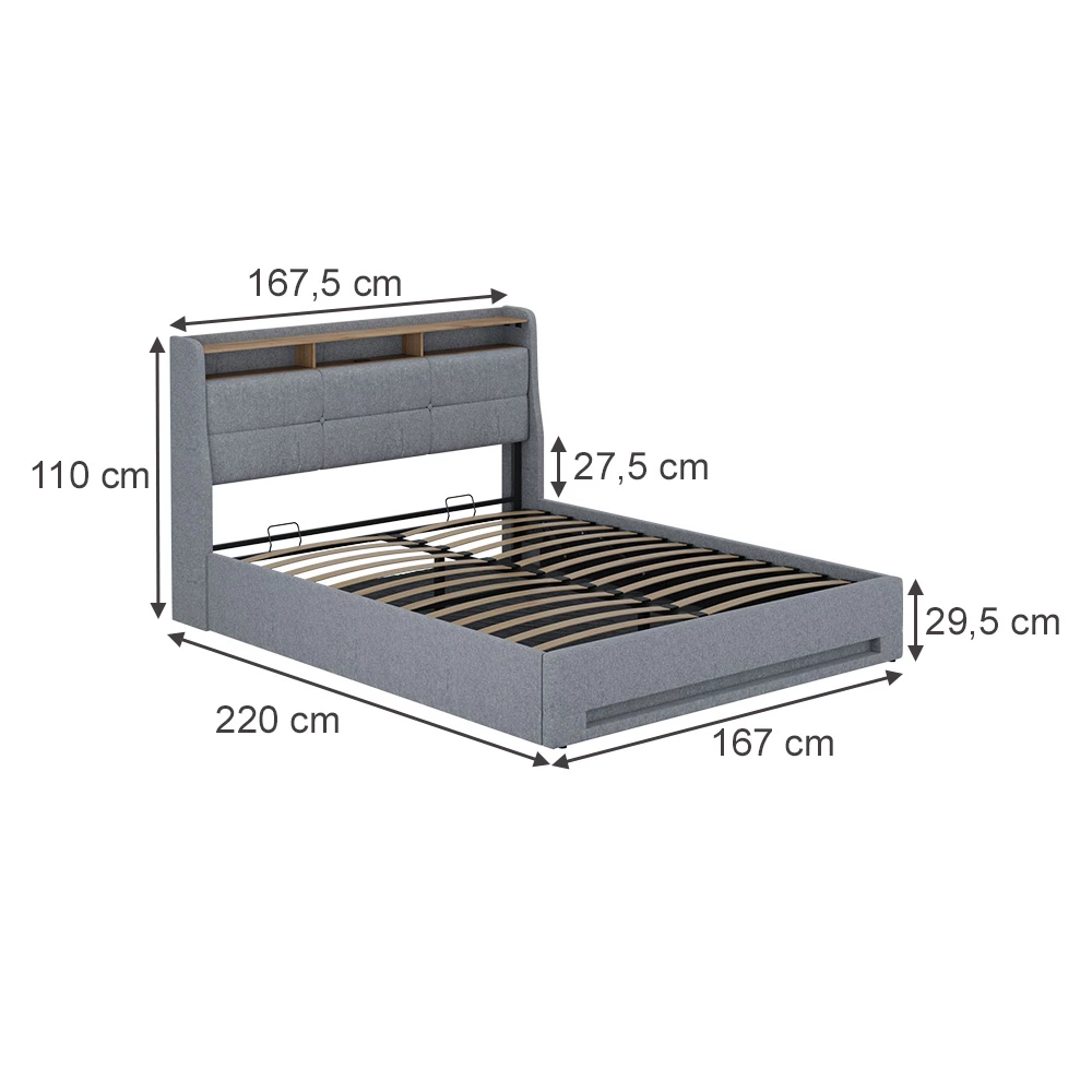Čalúnená posteľ in Sivá/dubová on white background